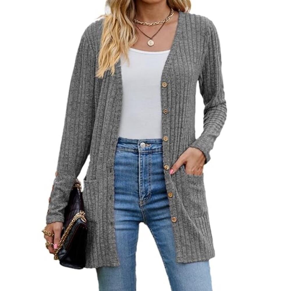 STYLUS Gray and Orange Ribbed Cardigan